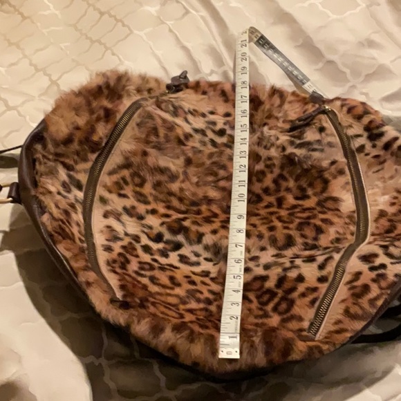 Genuine Leather & Fur Large Handbag Leopard print real fur One-of-a-Kind Satchel - Picture 8 of 16